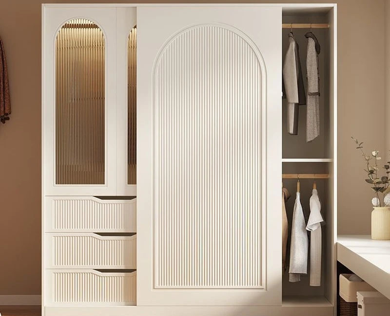 Children's Wardrobe French Cream Style Wardrobe Household Bedroom Size Light Luxury Sliding Door Storage