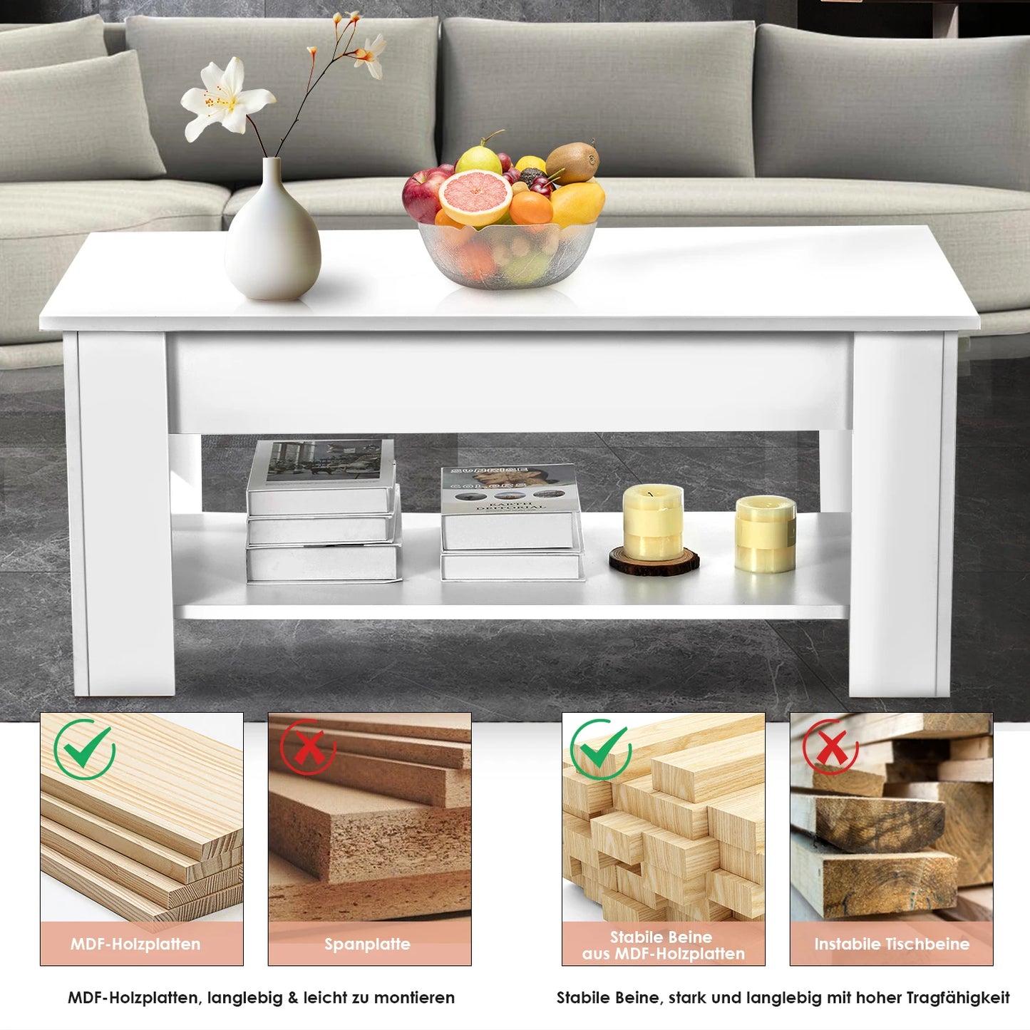 Lift Up Top Coffee Table with Storage Compartment and Shelf Wooden Hydraulic Tea Table Desk for Office Living Room Furniture,