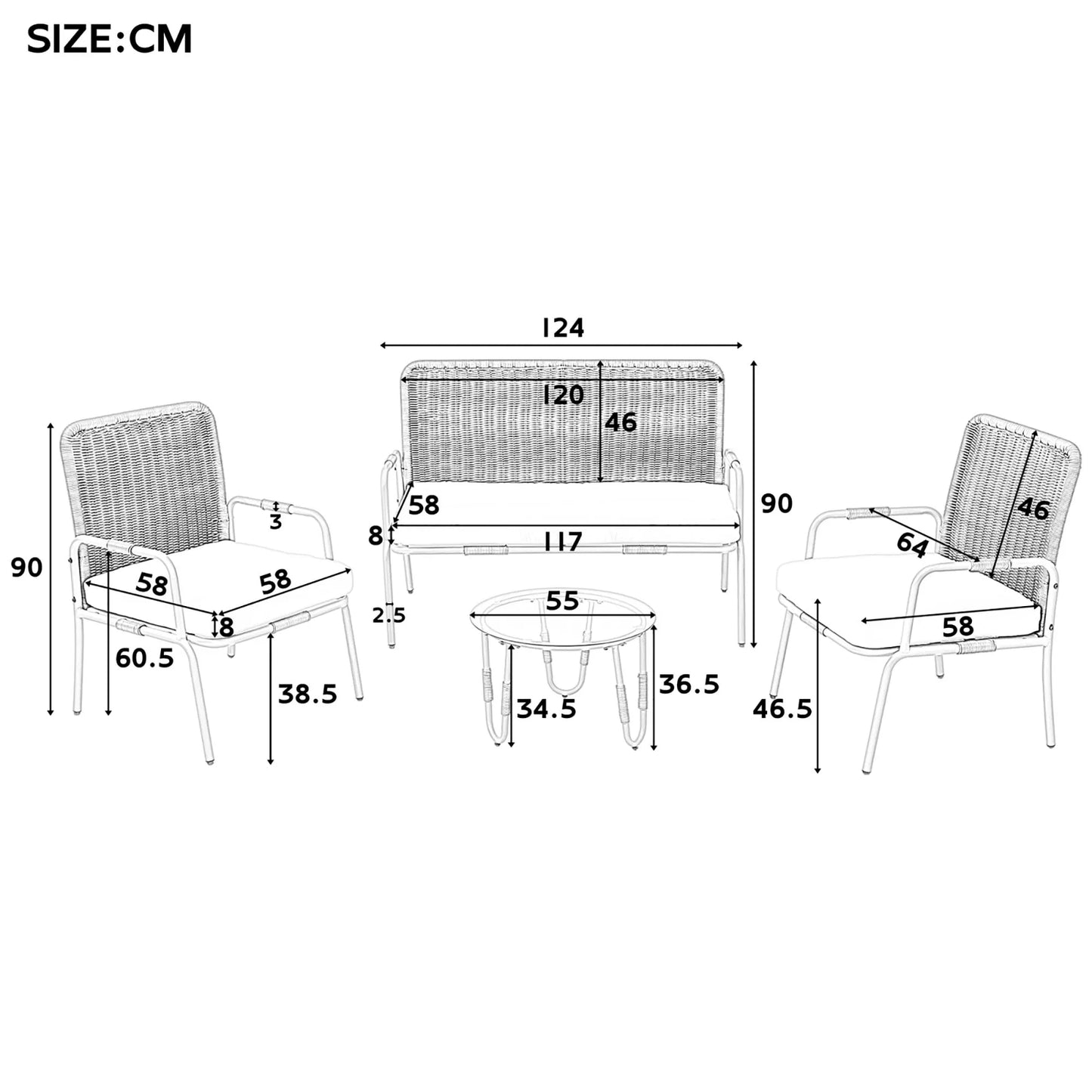 Poly Rattan Furniture Set with Armchair, Coffee Table & Cushions, Removable and Washable Fabric Cover Garden Furniture Set