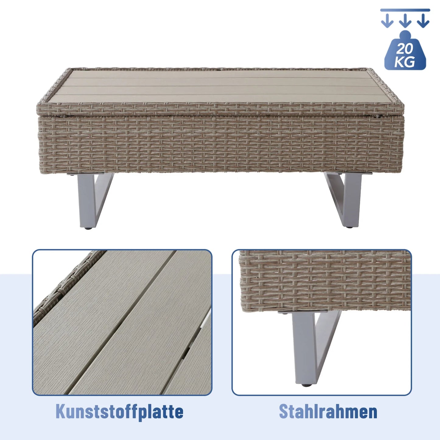 Poly Rattan Garden Lounge Set – 4-5 Seater Corner Sofa with Table & Cushions, Removable Washable Covers, Khaki