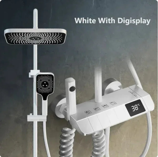 Bathroom Shower Faucet Set 4 Functions Digital Display Shower Thermostat Hot Cold Showers Mixer Pressure Discharge Copper Taps