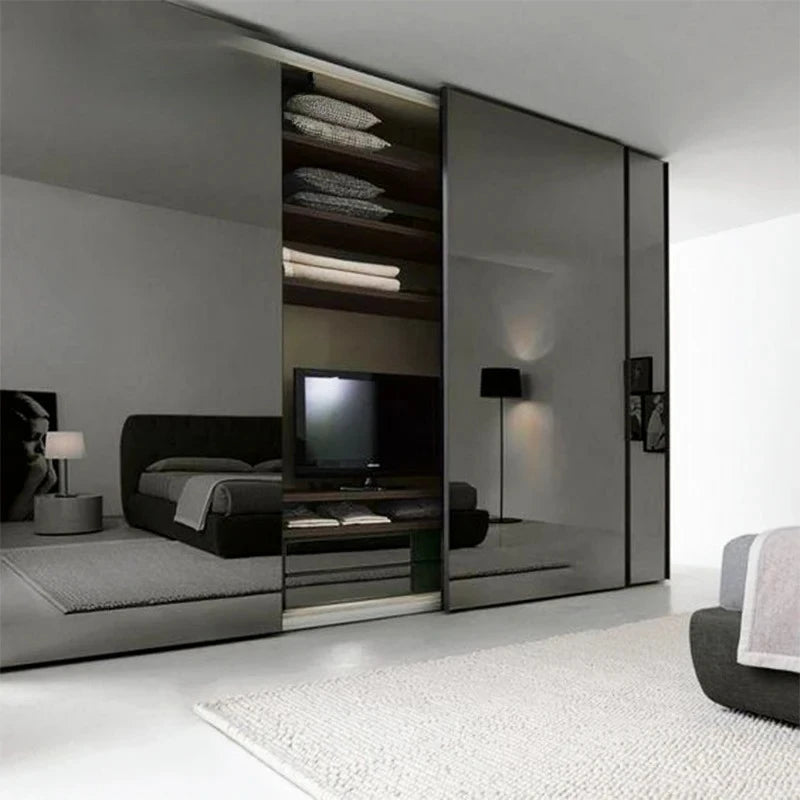 Modern Shaped Wardrobe with LED Light & Sliding Glass Door