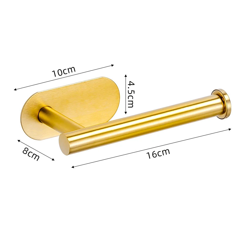 No Drilling Stainless Black Silver Towel Bar Self-adhesive Hook Paper Holder Towel Ring Brushed Gold Bathroom Accessories Set