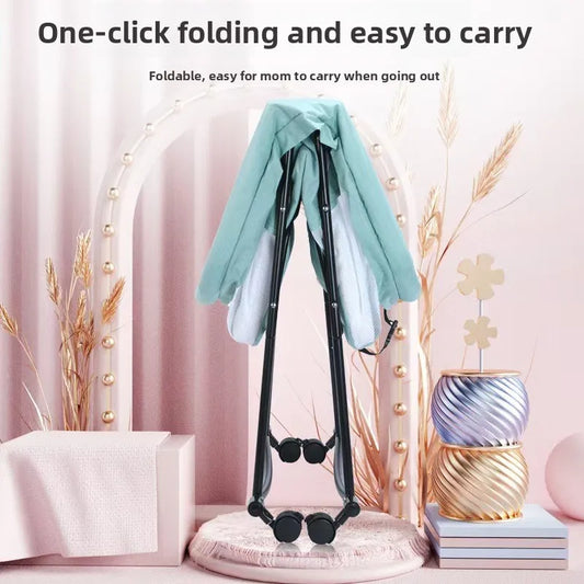 New baby rocking chair baby soothing recliner children's foldable four-wheel rocking bed