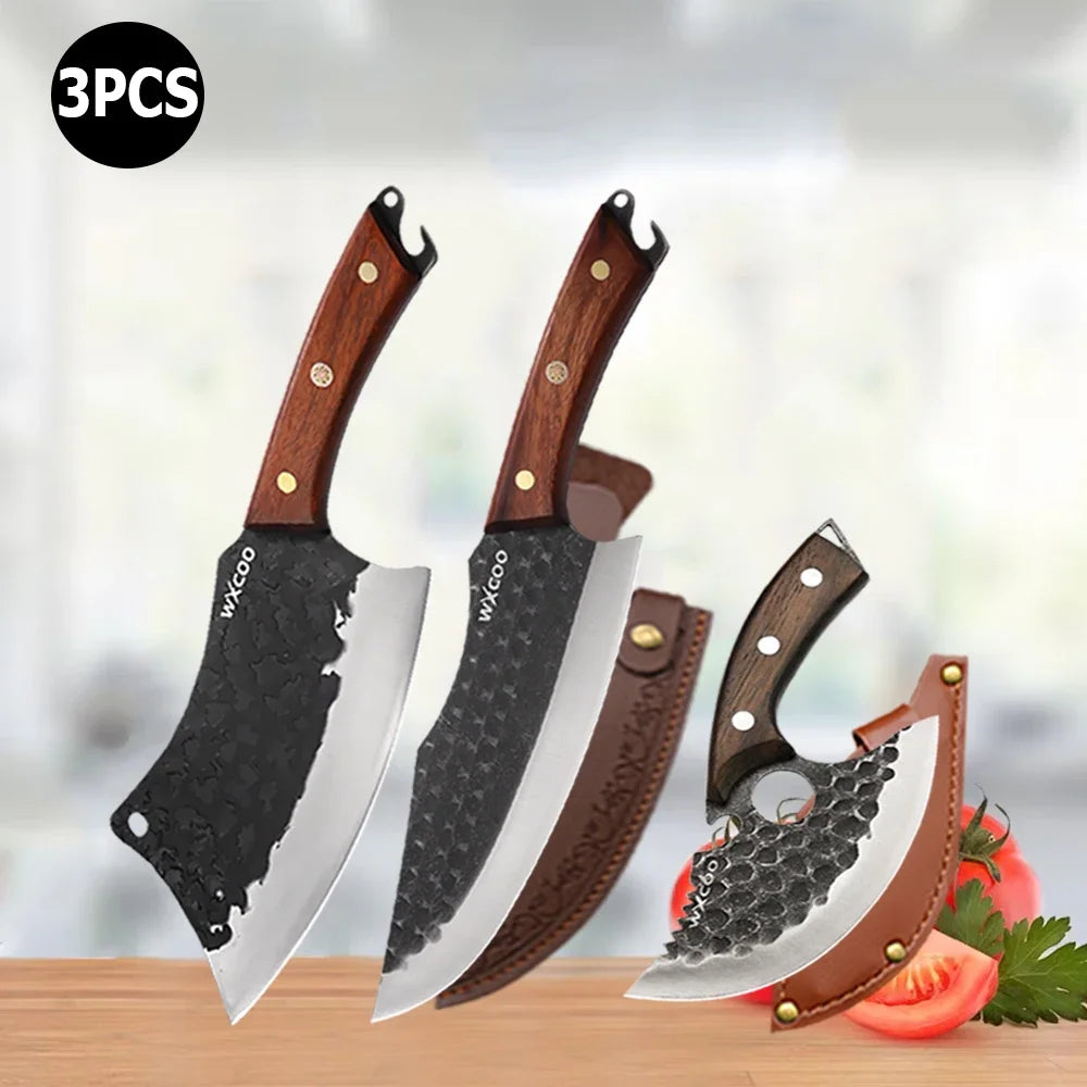 1~4pcs Professional Kitchen Butcher Knife Set for Meat Fish Cleaver Chef 's Knife Hand Forged Boning Knife for Cooking Tool