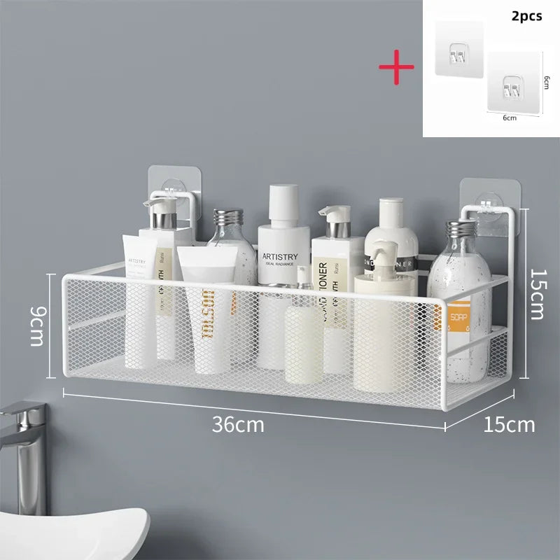 Wall-mounted Bathroom Shelf Punch-free Shower Shampoo Shelf Toilet Accessories Storage Shelf Kitchen Condiment Storage Basket