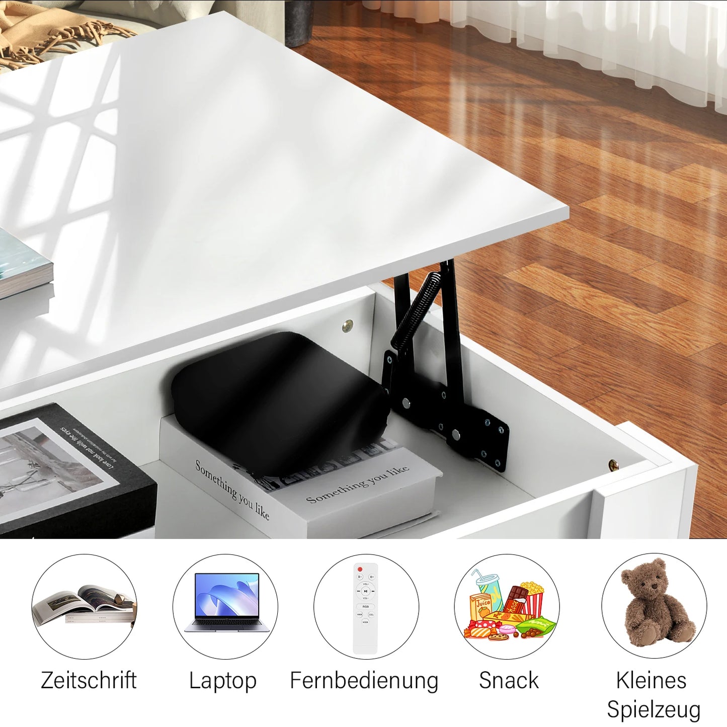 Lift Up Top Coffee Table with Storage Compartment and Shelf Wooden Hydraulic Tea Table Desk for Office Living Room Furniture,