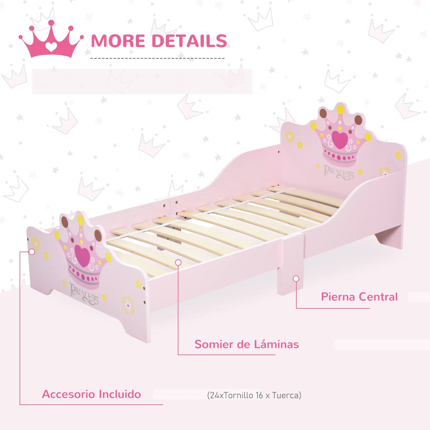 HOMCOM bed for children + 3 years 143x73x60 cm load 50 kg pink
