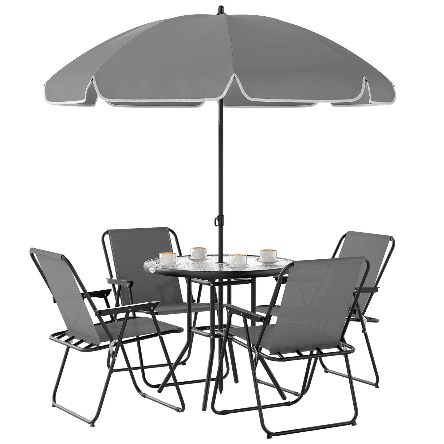 Outsunny 6-piece garden table and chair set with chairs table and Parasol