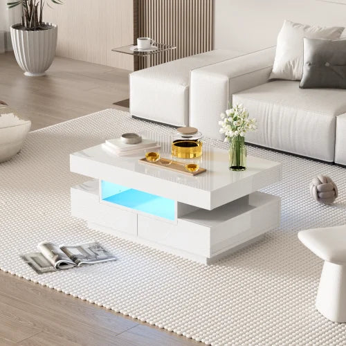 70 L x 35,5 H x 70 B (cm) Coffee table, Black high gloss living room table, side table with drawers and golden accents