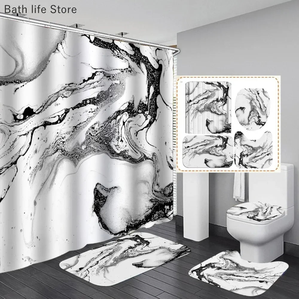 Marble Shower Curtain Sets Modern White Gold Bath Curtains 3D Luxury Toilet Cover Polyester Fabric Bathroom Accessories Sets