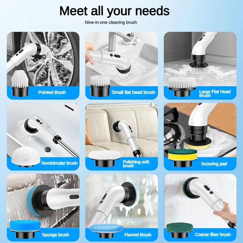 Xiaomi Electric Cleaning Brush Long Handle Mop Brush Household Extended Telescopic Pole Kitchen Bathroom Toilet Cleaning Tool