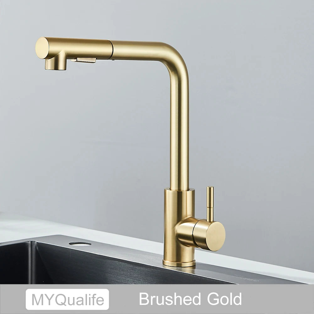 Free Shipping Black Pull Out Kitchen Sink Faucet Two Model Stream Sprayer Nozzle Stainless Steel Hot Cold Wate Mixer Tap Deck