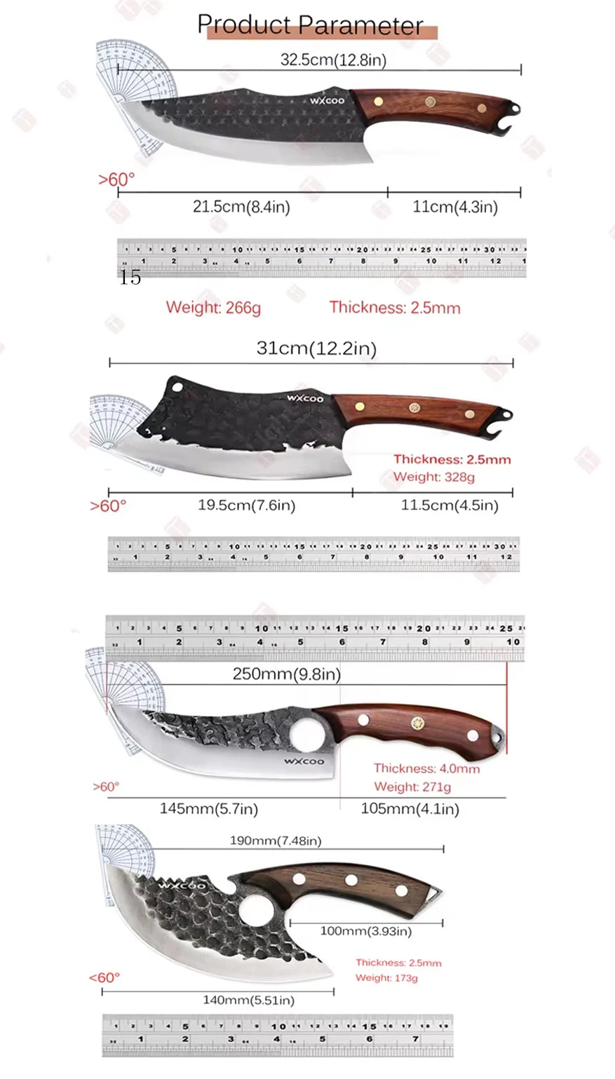 1~4pcs Professional Kitchen Butcher Knife Set for Meat Fish Cleaver Chef 's Knife Hand Forged Boning Knife for Cooking Tool