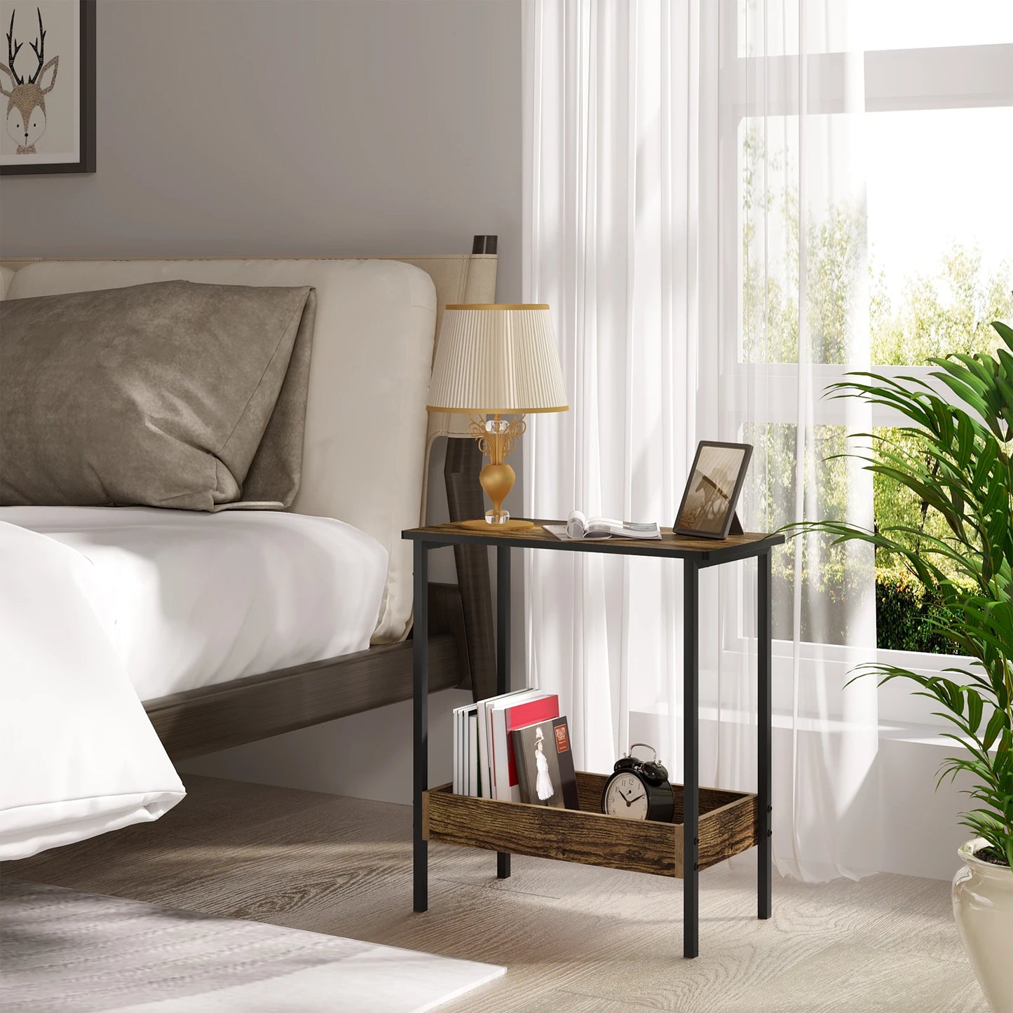 Side Table Coffee Table with 2 Shelves Sofa Console Table with Storage Space for Corner Living Room Bedroom