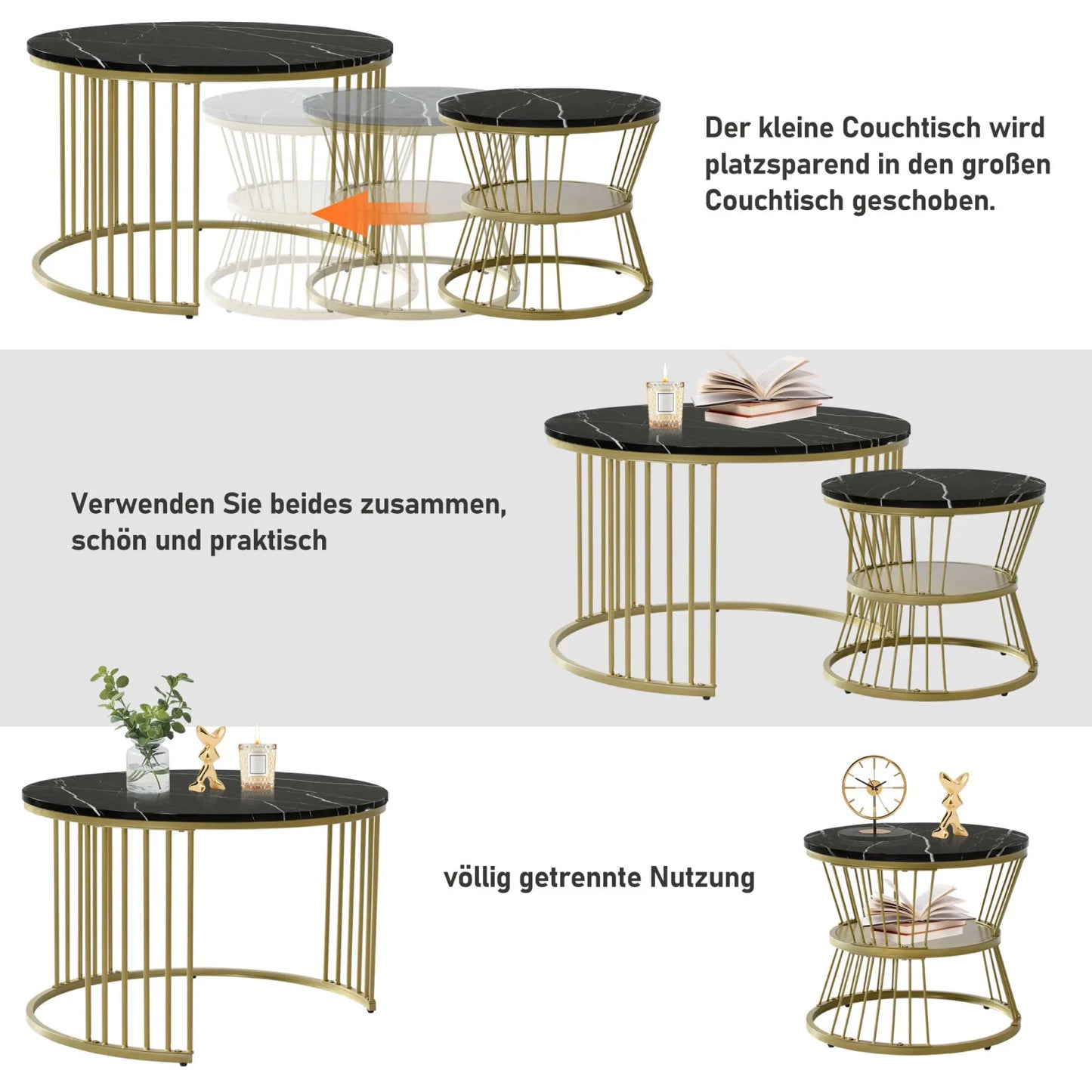 Creahappy Metal Frame Contemporary Coffee Table - Coffee Table Sets - Open Base and Round Top Designs