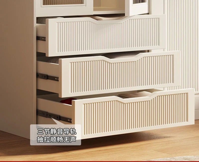 Children's Wardrobe French Cream Style Wardrobe Household Bedroom Size Light Luxury Sliding Door Storage