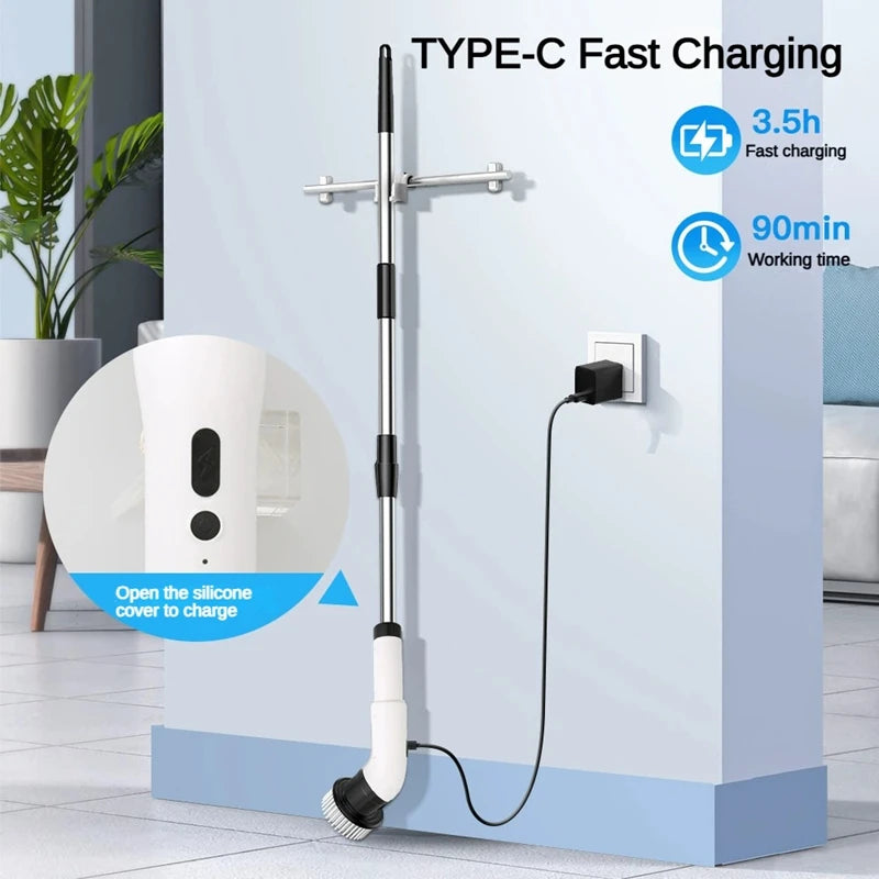 Xiaomi Electric Cleaning Brush Long Handle Mop Brush Household Extended Telescopic Pole Kitchen Bathroom Toilet Cleaning Tool