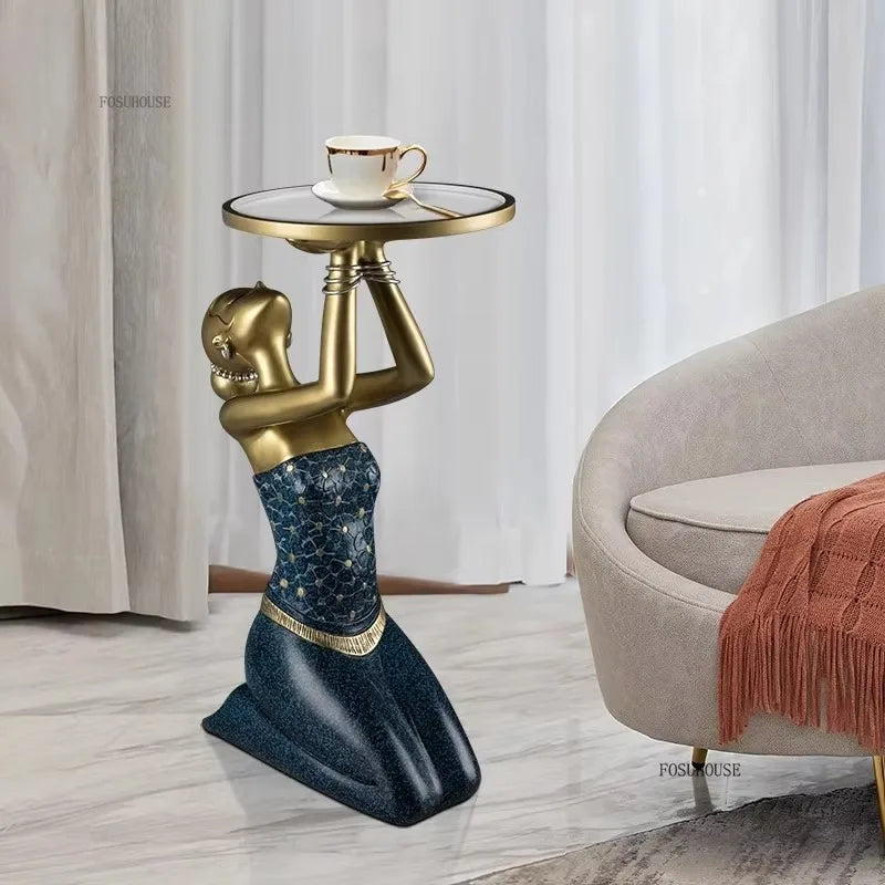 Designer Resin Coffee Tables Light Luxury Floor-standing Ornaments Home Living Room Sofa Side Table Artistic Home Decorations AA