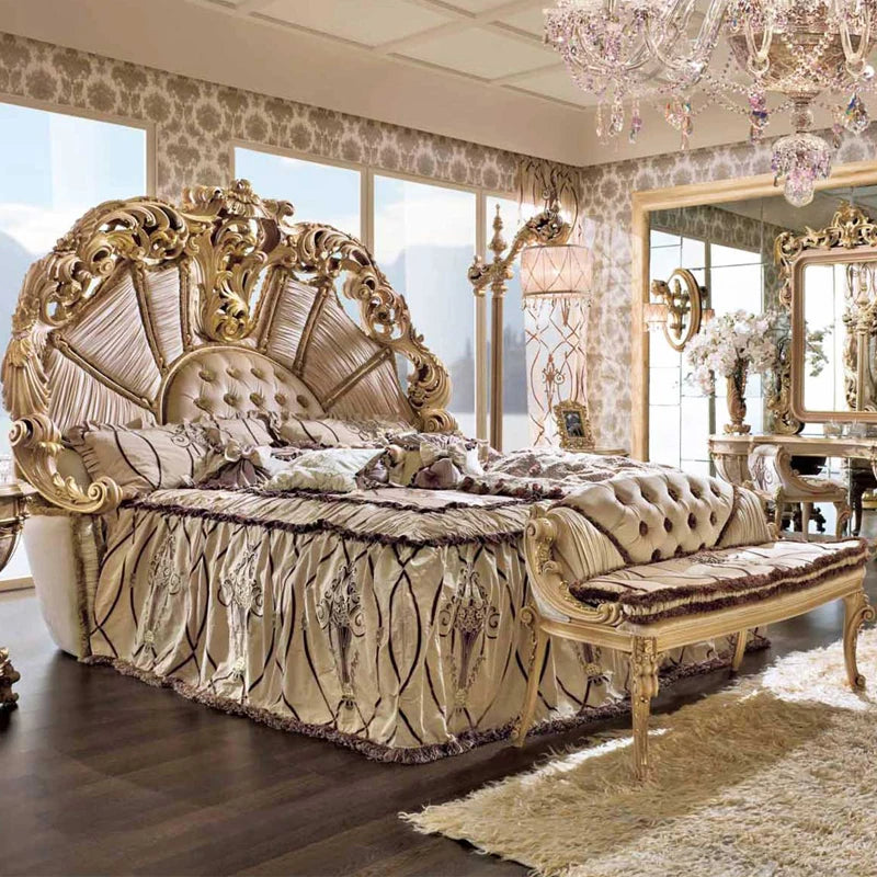 European Luxury Double Bed Carving Court Queen Lounge Bedroom Bed Design Aesthetics Comfortable Wedding Muebles Home Furniture