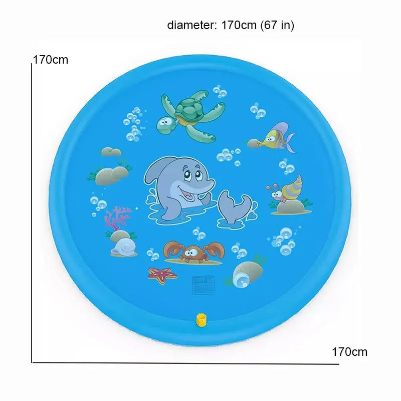 100cm/170cm Inflatable Outdoor Spray Pool Splash Pad Sprinkler for Kids Children Water Play Mat Non Slip Blue Dolphin Pattern
