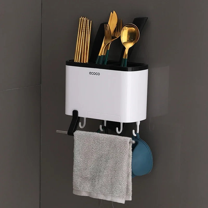ECOCO Kitchen shelf perforated wall mounted household seasoning supplies complete knife rack rack multi-functional storage rack