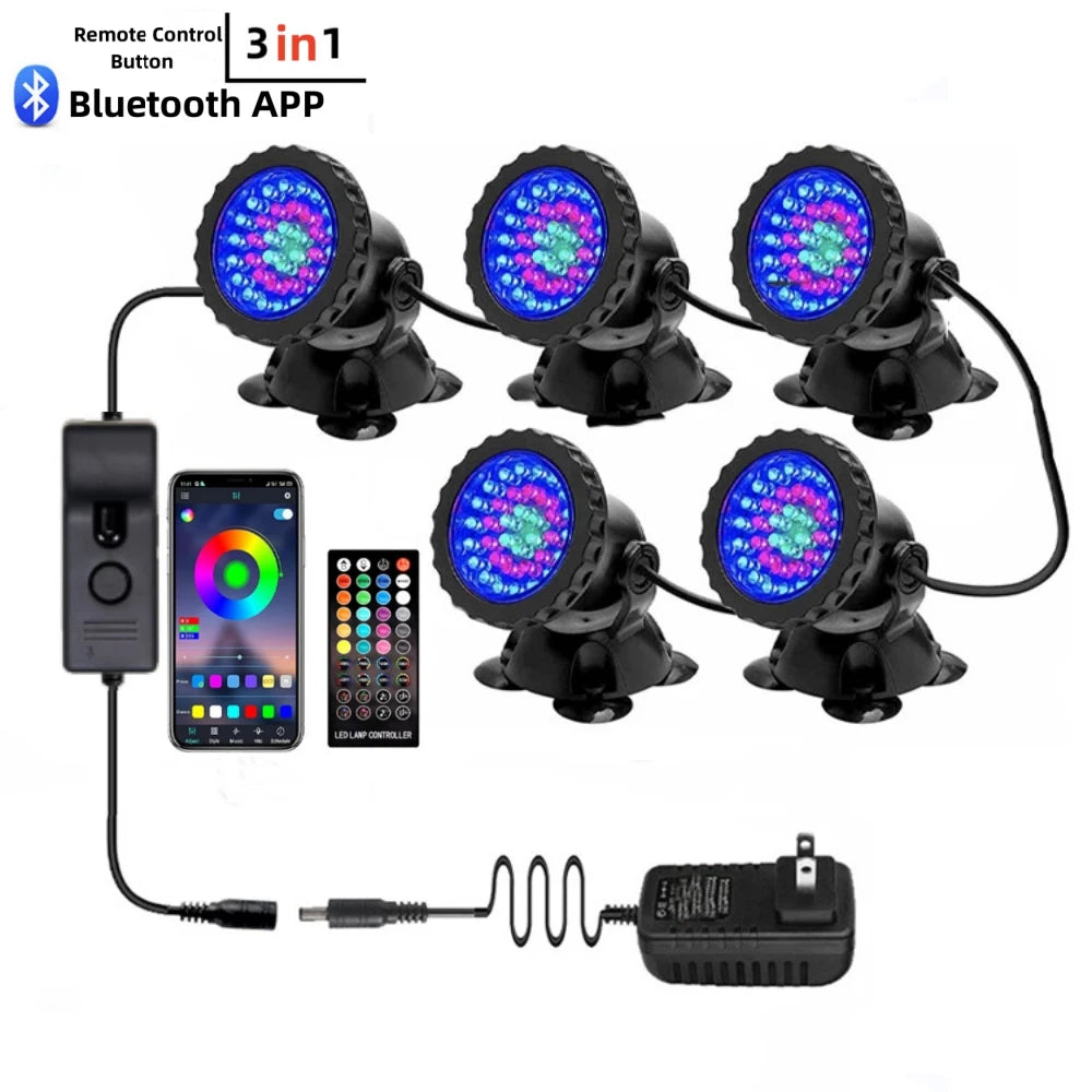 IP68 Waterproof LED Underwater Light Bluetooth APP Remote Control Night Lamp Swimming Pool Fountains Pond Aquarium Spot Light
