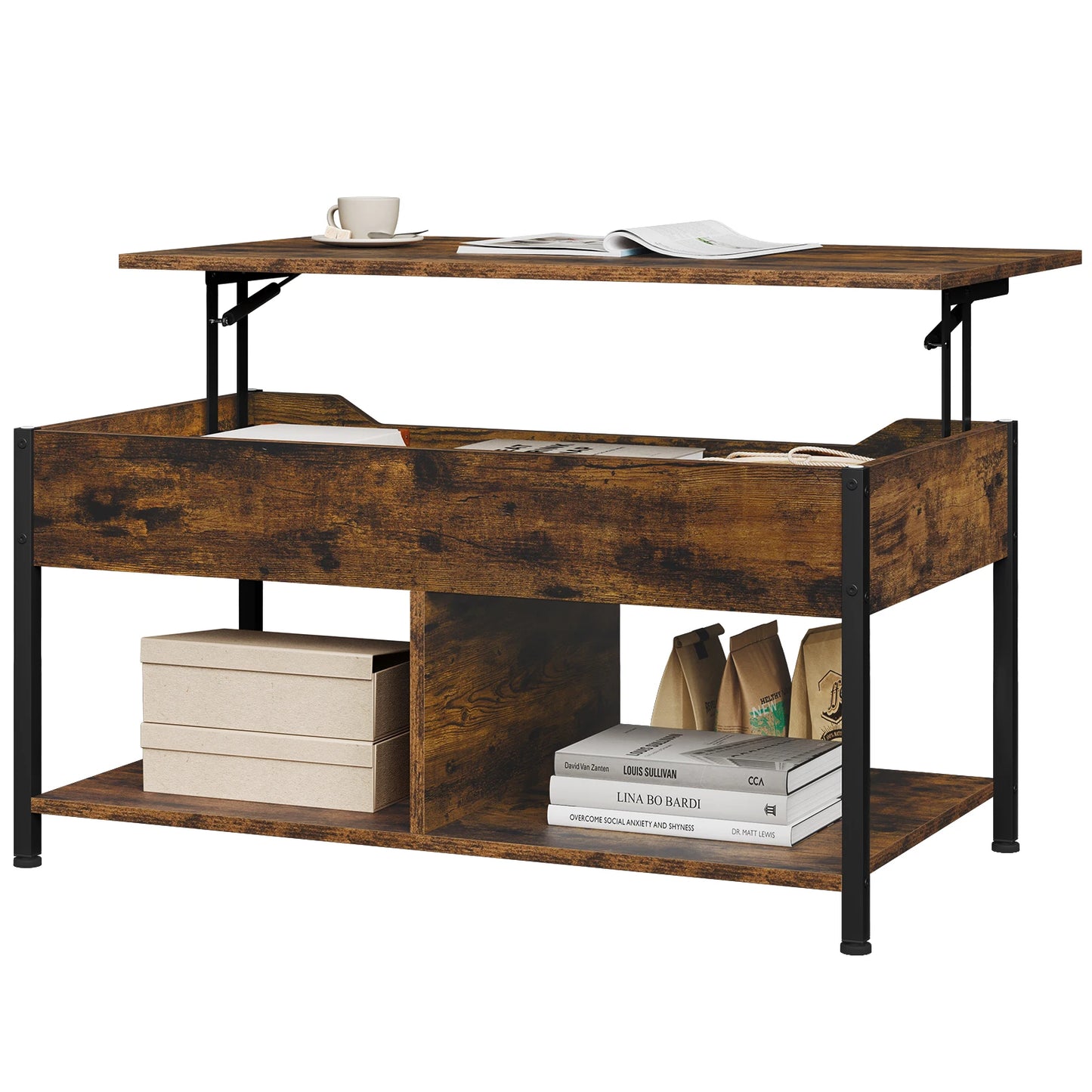 WOLTU Coffee Table Height Adjustable Table 50x90x45cm Wood Sofa Table with Lifting Plate Lift Top Side Table for Living Room
