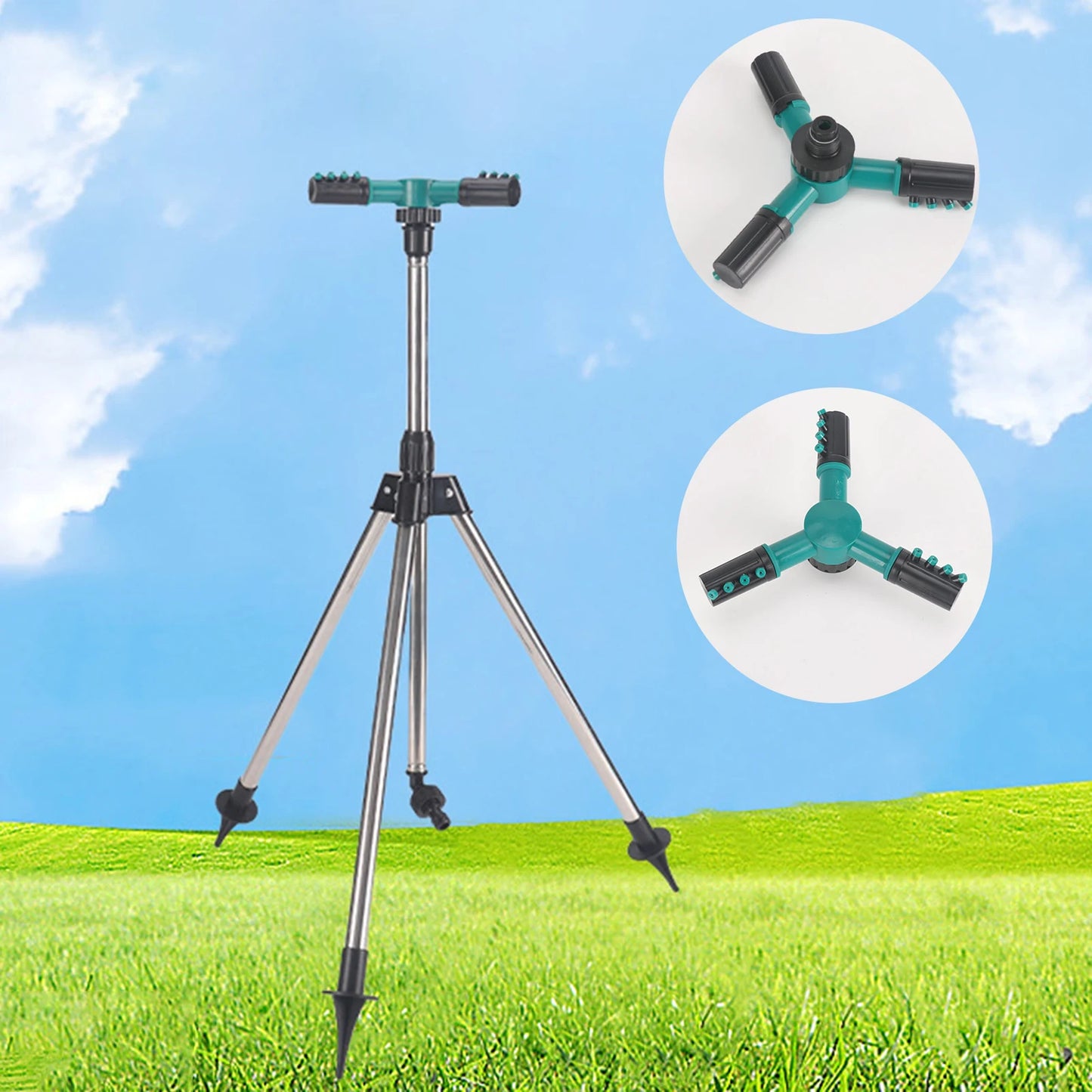 Lawn Tripod Sprinkler Telescopic Tripod Auto Rotating Sprinkler For Efficient Lawn Garden Watering