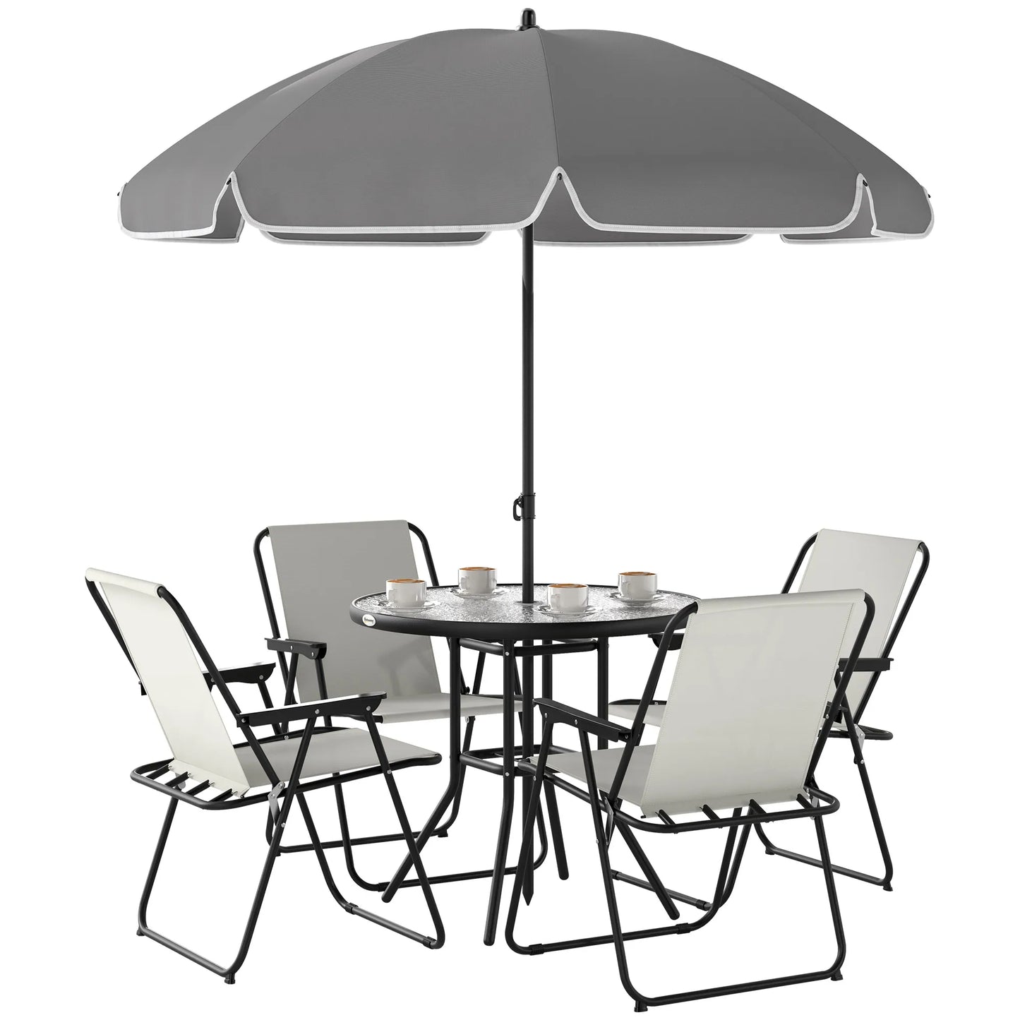 Outsunny 6-piece garden table and chair set with chairs table and Parasol