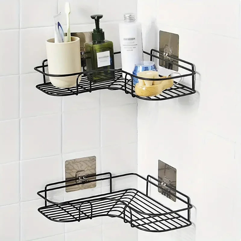 1pc Wall Mounted Bathroom Storage Rack Punch-free Bathroom Shelf Triangle Storage Rack Bathroom Accessories