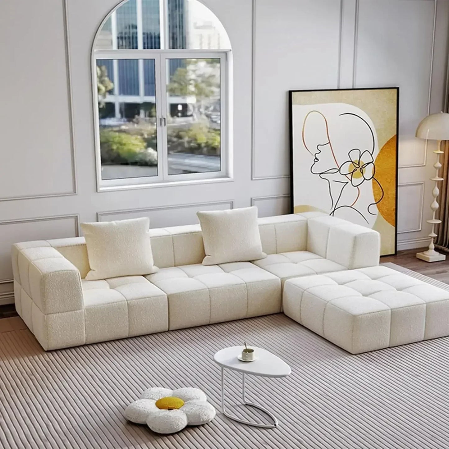 NOVA Nordic Design Teddy Velvet L Shape Living Room Sectional Couch Set Vacuum Compression Corner Sofa