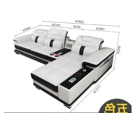 High-quality Durable Living Room Sofa Set Corner Sofa Speaker Real Genuine Cow Leather Sectional Sofas Bluetooth Headrest