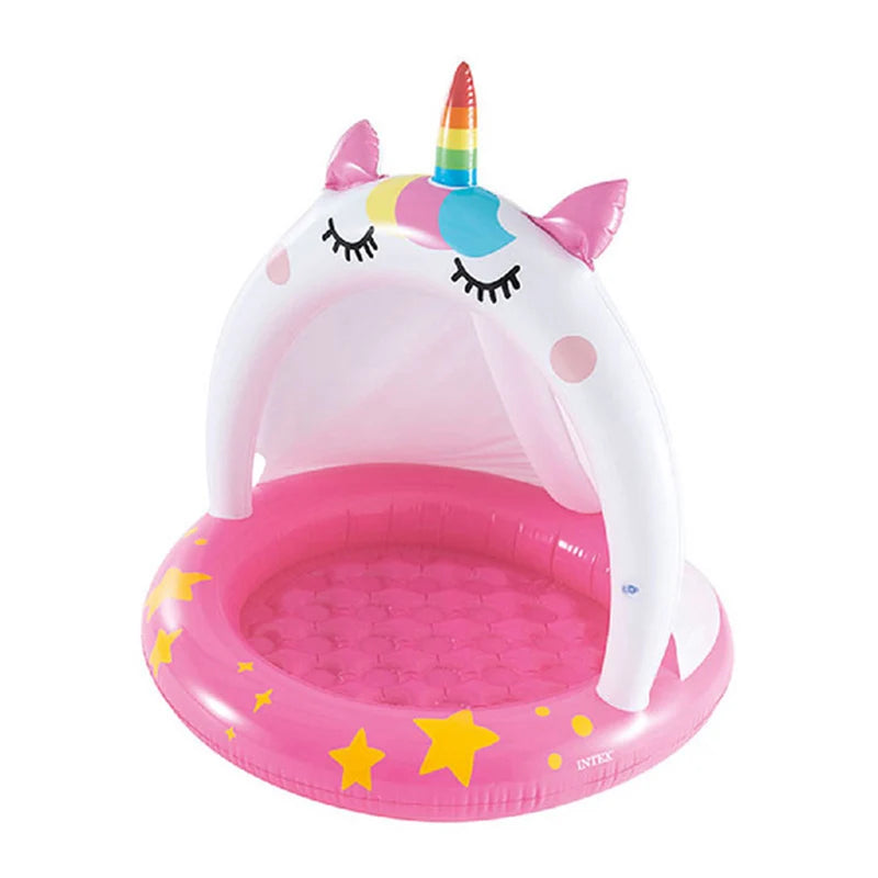 Inflatable Swimming Pool for Baby Kiddie 1-3Y with Turtle Shape Sunshade Canopy Sea Pattern Fun Outdoor Water Play Pool Toy