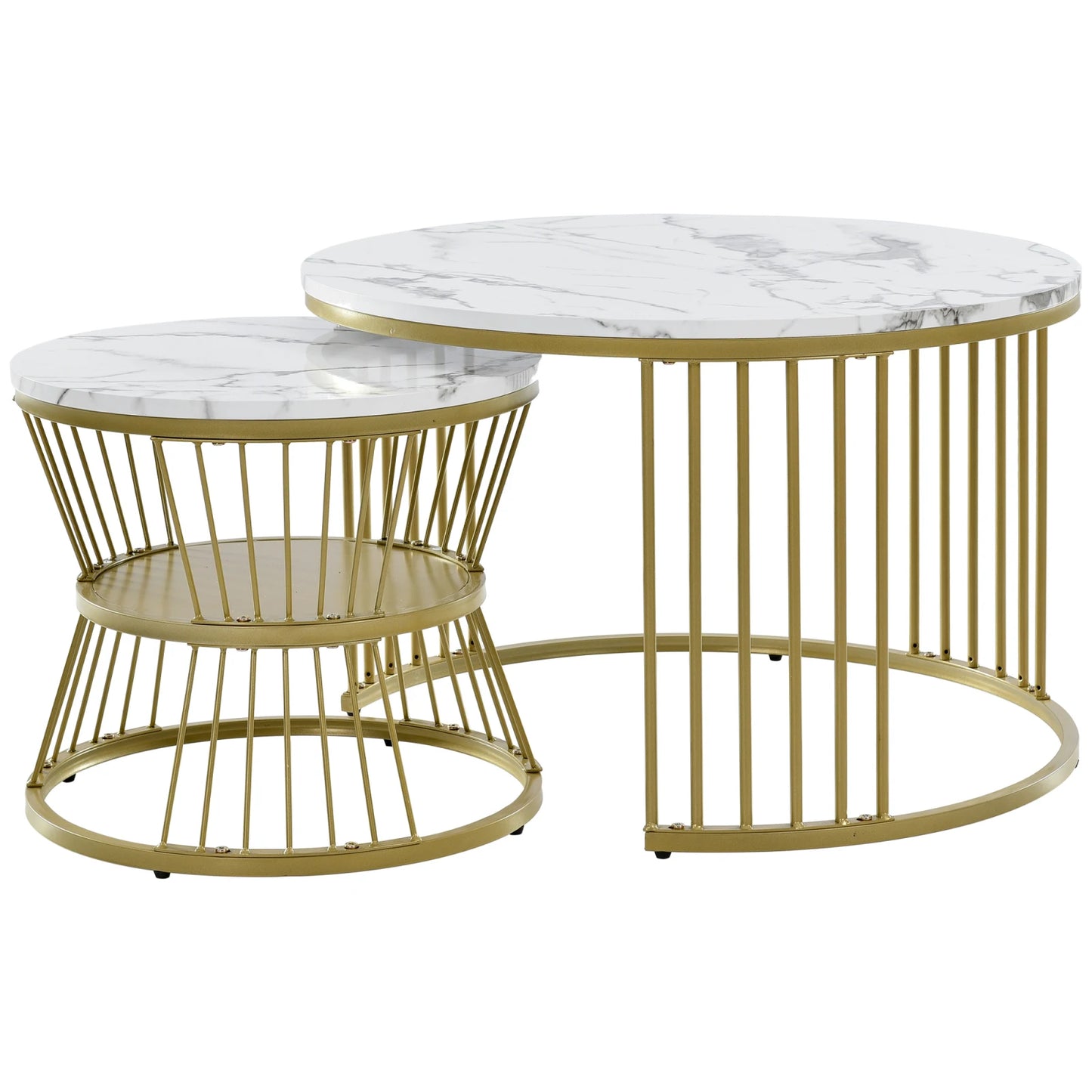 Creahappy Metal Frame Contemporary Coffee Table - Coffee Table Sets - Open Base and Round Top Designs