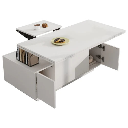 Modern white coffee table with double lifting mechanism, hidden storage spaceload-bearing up to 50 kg,Suitable for living room