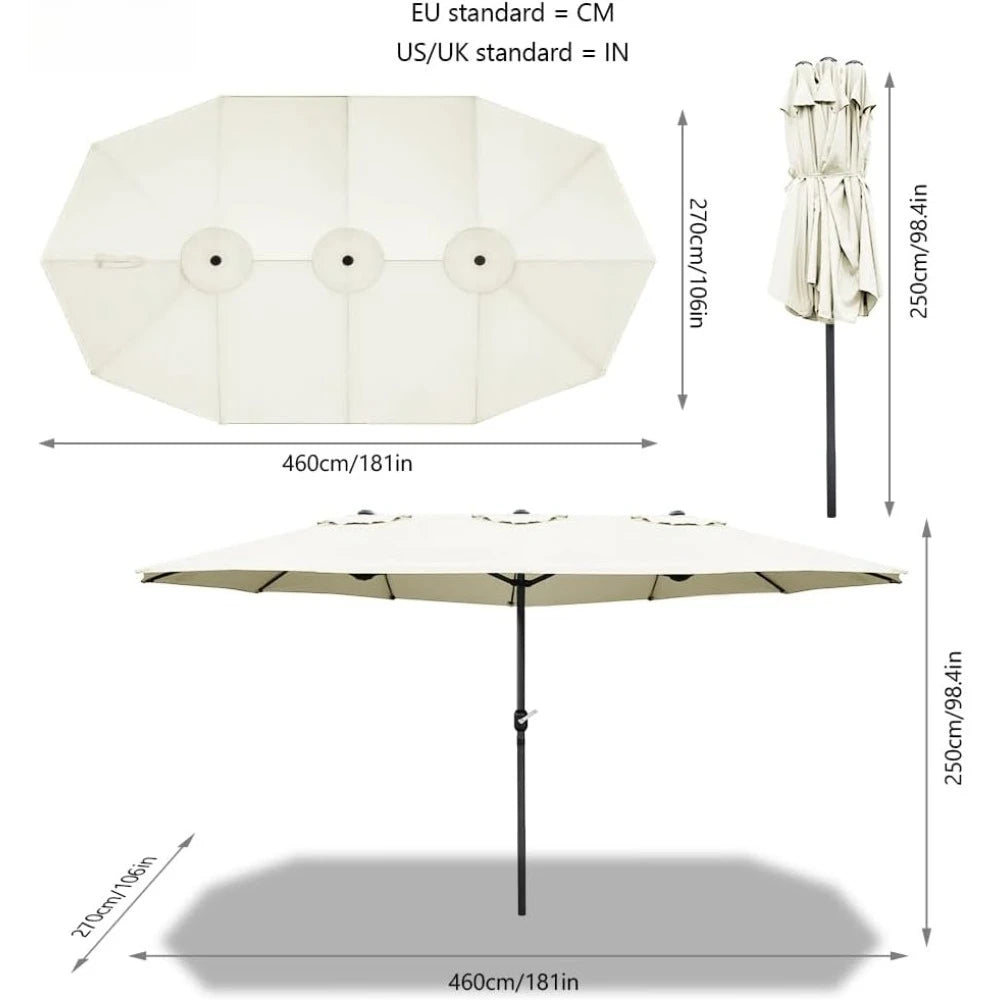 Double Sunshade with Hand Crank, Market Umbrella, Garden Umbrella, Terrace Umbrella, 460 X 270 Cm, Parasol