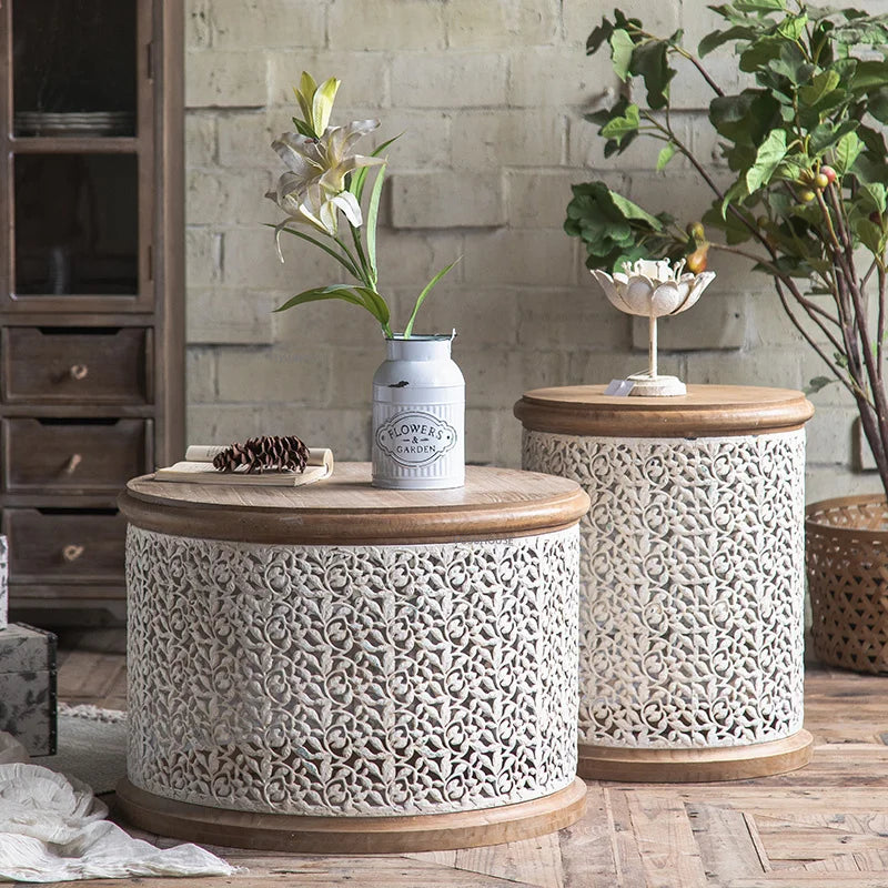 Modern Round Coffee Table Solid Wood Retro Low Table Home Furniture Modern Minimalist Designer Living Room Sofa Side Table