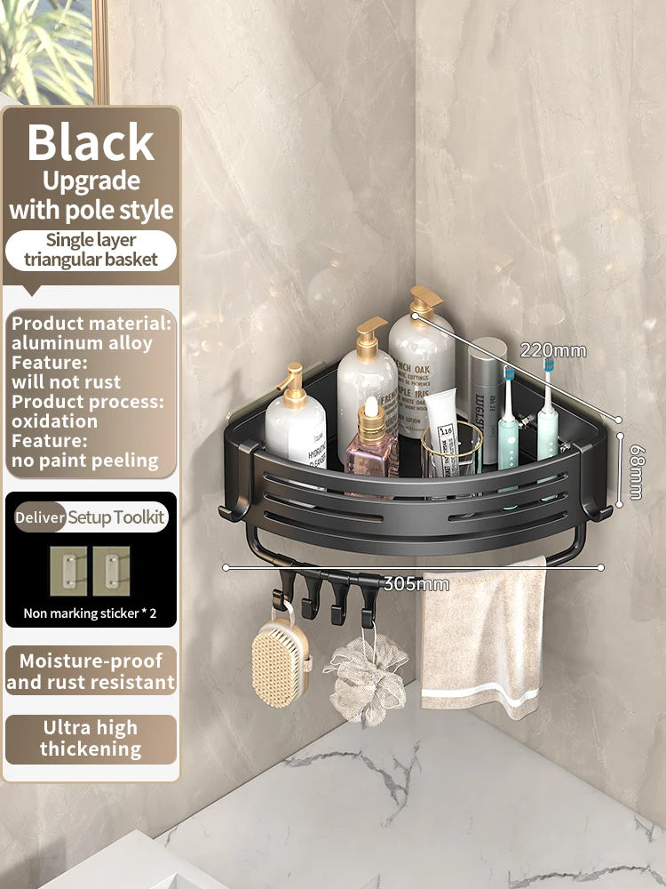 No-Drill Adhesive Style Aluminum Bathroom Shelf Shelves Shampoo Makeup Storage Holder Kitchen Organizer Wall Mounted Rack Access