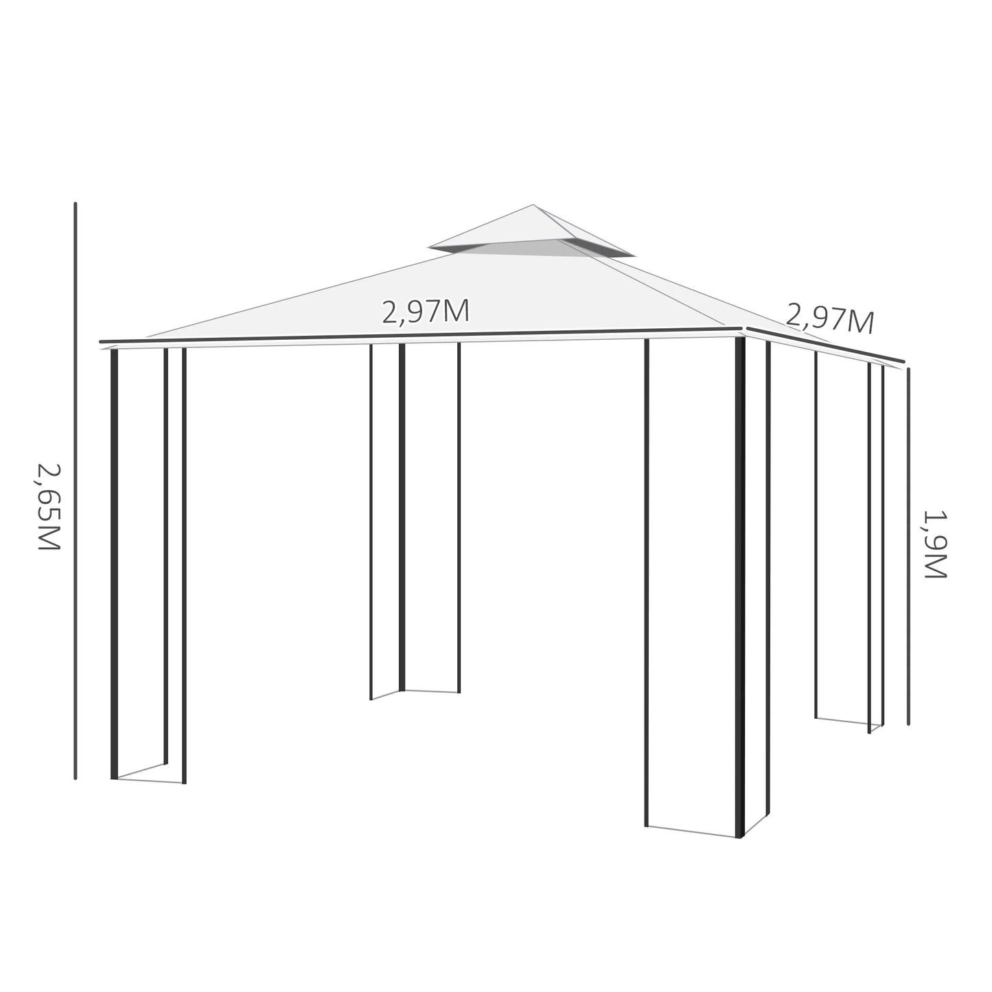 Outsunny garden gazebo 3x3 m outdoor pavilion with double roof ventilation and sunscreen steel frame
