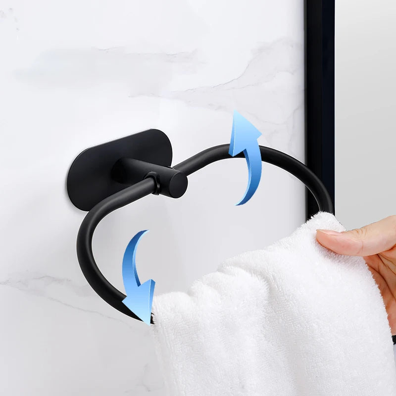 No Drilling Stainless Black Silver Towel Bar Self-adhesive Hook Paper Holder Towel Ring Brushed Gold Bathroom Accessories Set
