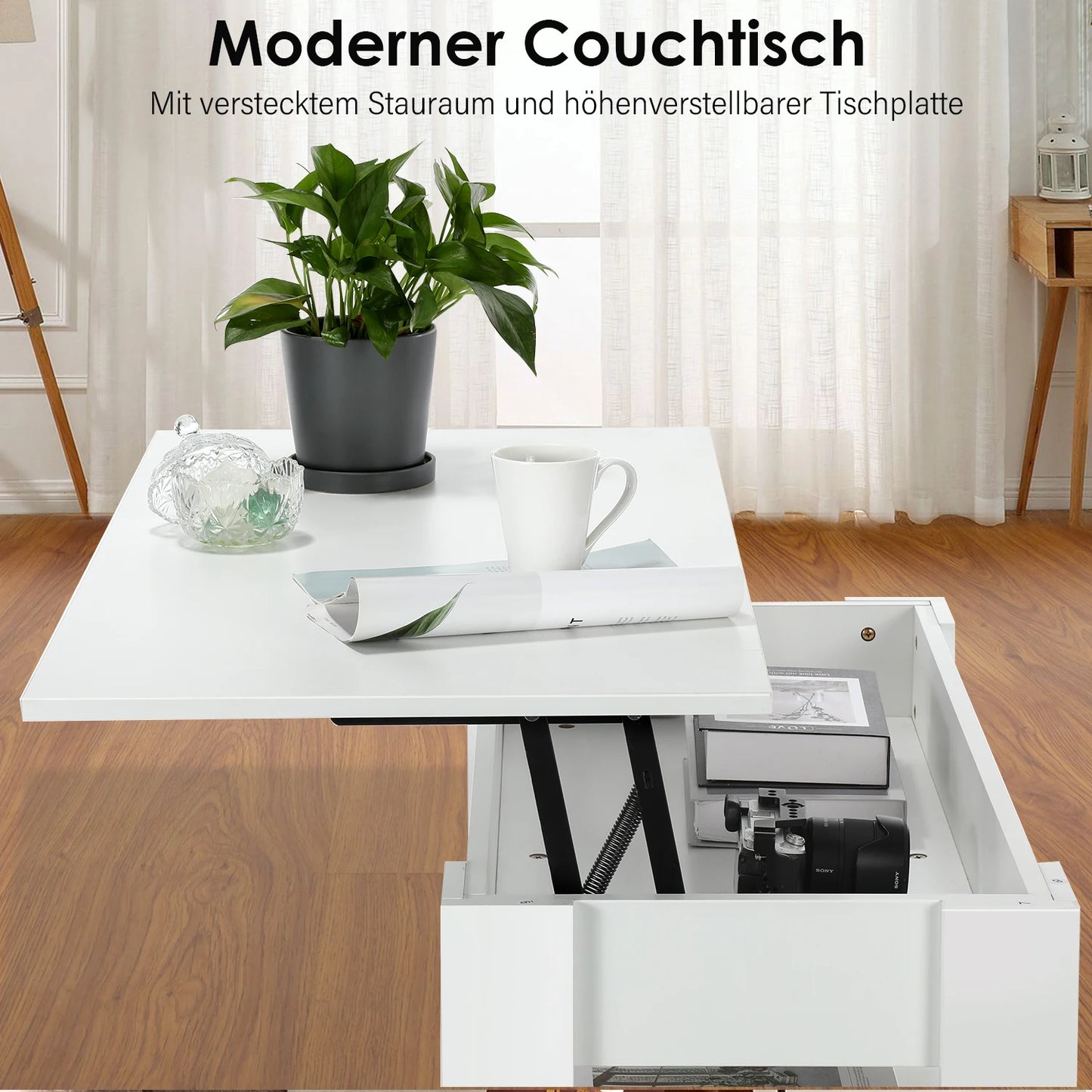 Lift Up Top Coffee Table with Storage Compartment and Shelf Wooden Hydraulic Tea Table Desk for Office Living Room Furniture,