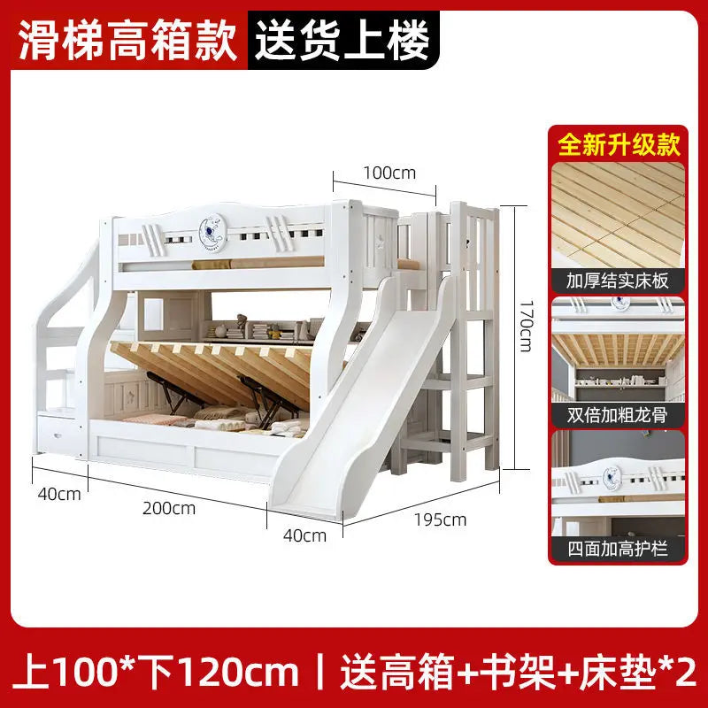 White bunk bed, solid wood , children's , second floor, siblings, upper and lower , letter small apartment, high an