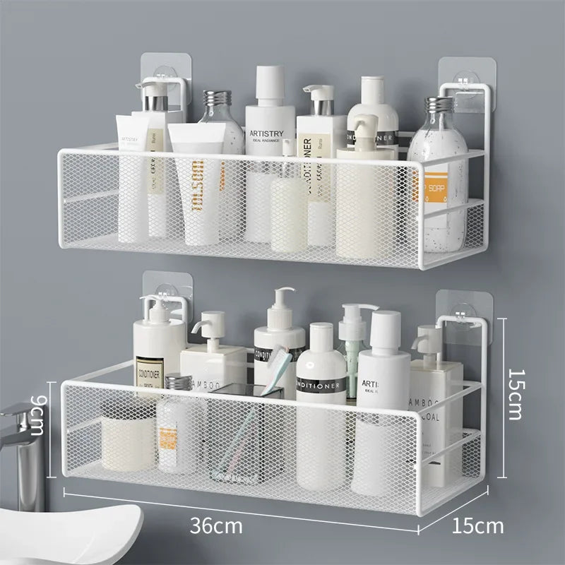 Wall-mounted Bathroom Shelf Punch-free Shower Shampoo Shelf Toilet Accessories Storage Shelf Kitchen Condiment Storage Basket