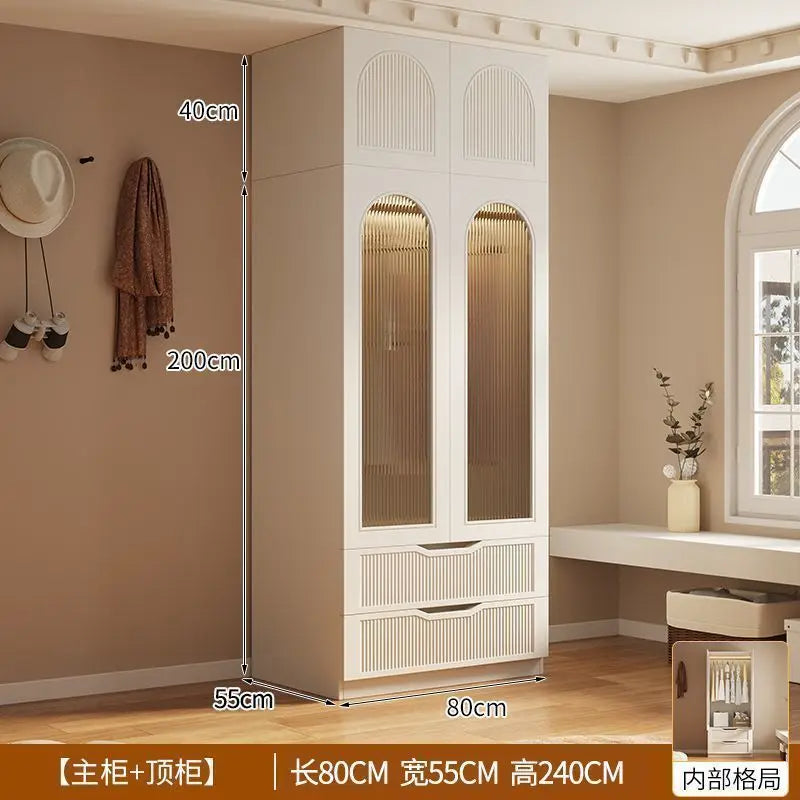 Children's Wardrobe French Cream Style Wardrobe Household Bedroom Size Light Luxury Sliding Door Storage