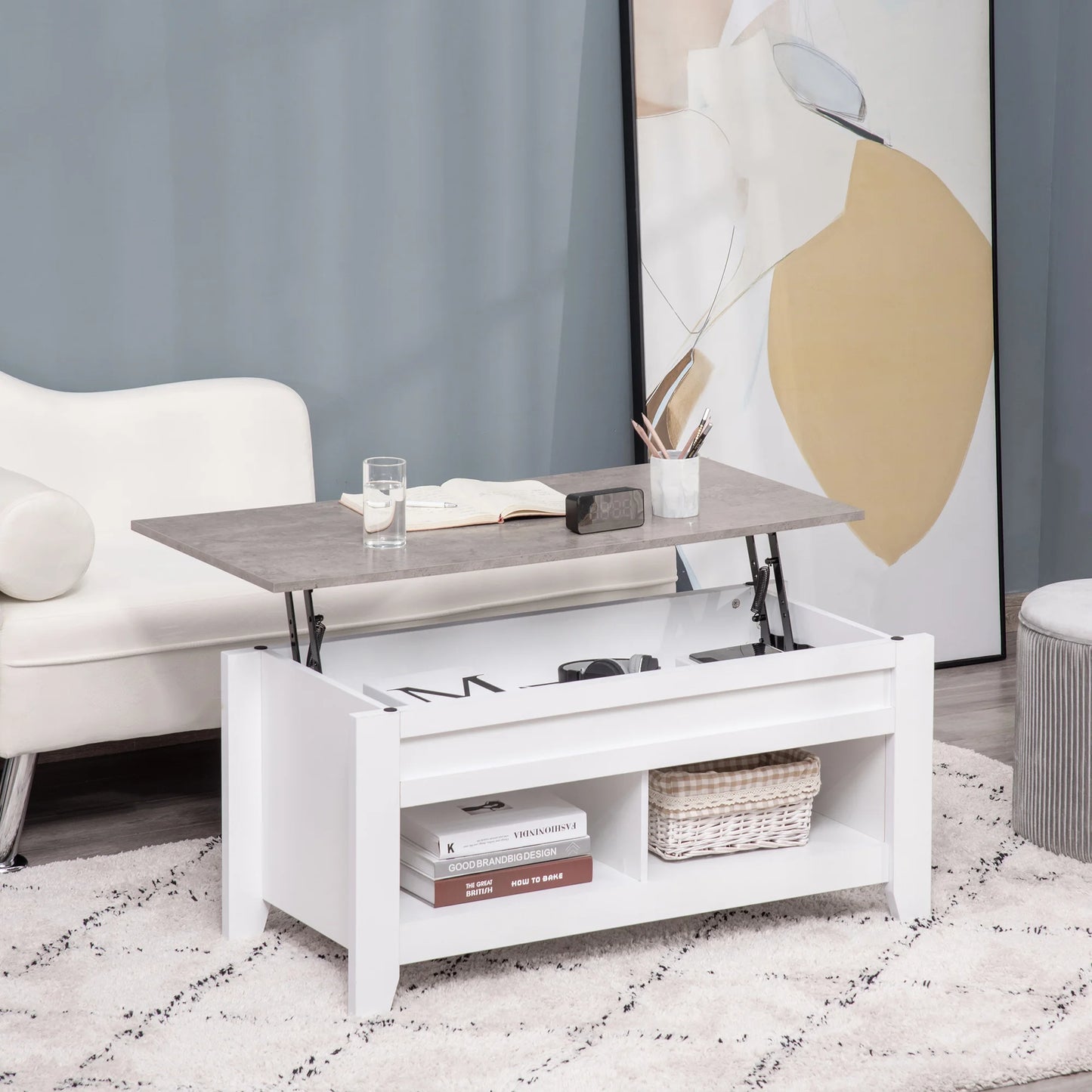 HOMCOM lifting coffee table with 2 compartments living room dining room 105x50x49 cm