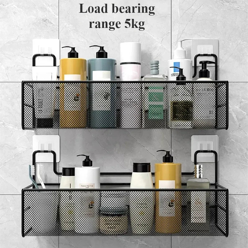 Wall-mounted Bathroom Shelf Punch-free Shower Shampoo Shelf Toilet Accessories Storage Shelf Kitchen Condiment Storage Basket