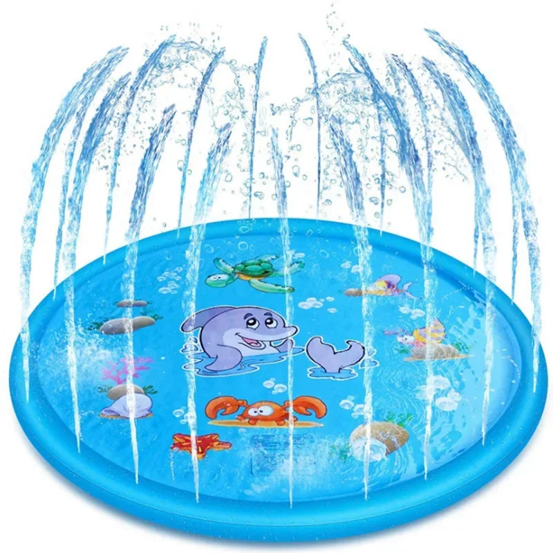 100cm/170cm Inflatable Outdoor Spray Pool Splash Pad Sprinkler for Kids Children Water Play Mat Non Slip Blue Dolphin Pattern