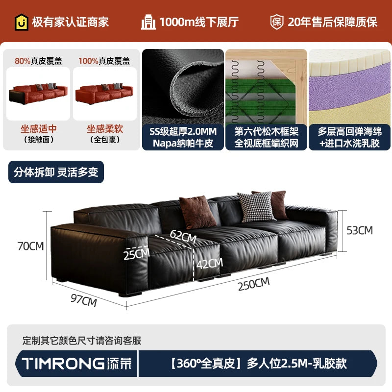 Family Italian Living Room Sofas Genuine Leather Sectional Apartment Relaxing Sofa Elegant Comfortable Muebles Home Furniture