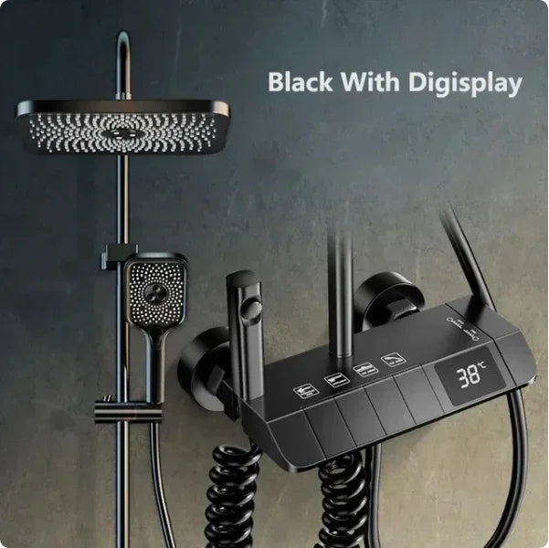 Bathroom Shower Faucet Set 4 Functions Digital Display Shower Thermostat Hot Cold Showers Mixer Pressure Discharge Copper Taps